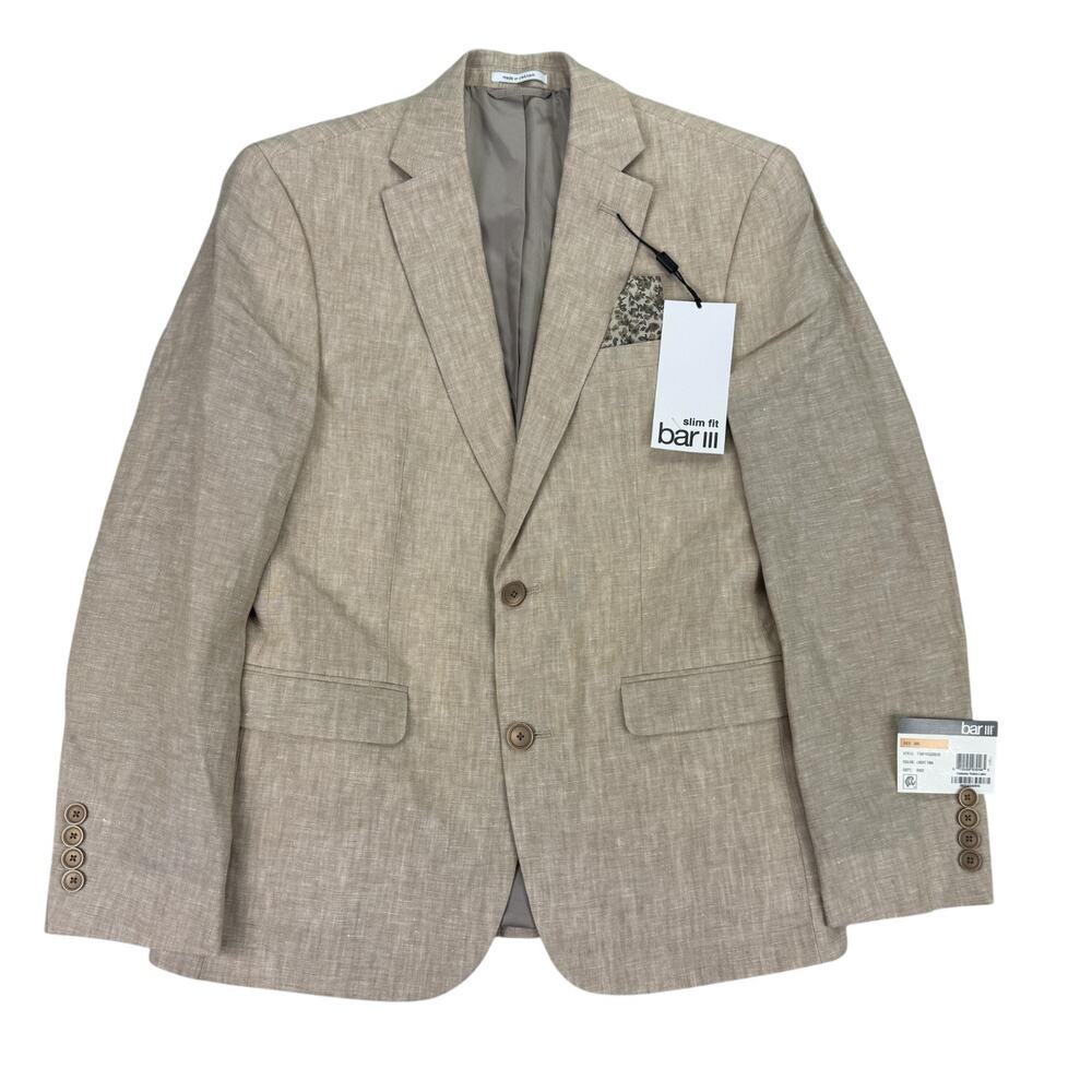 Bar III Mens Slim Fit 100% Linen Solid Suit Jacket Tan 36S
